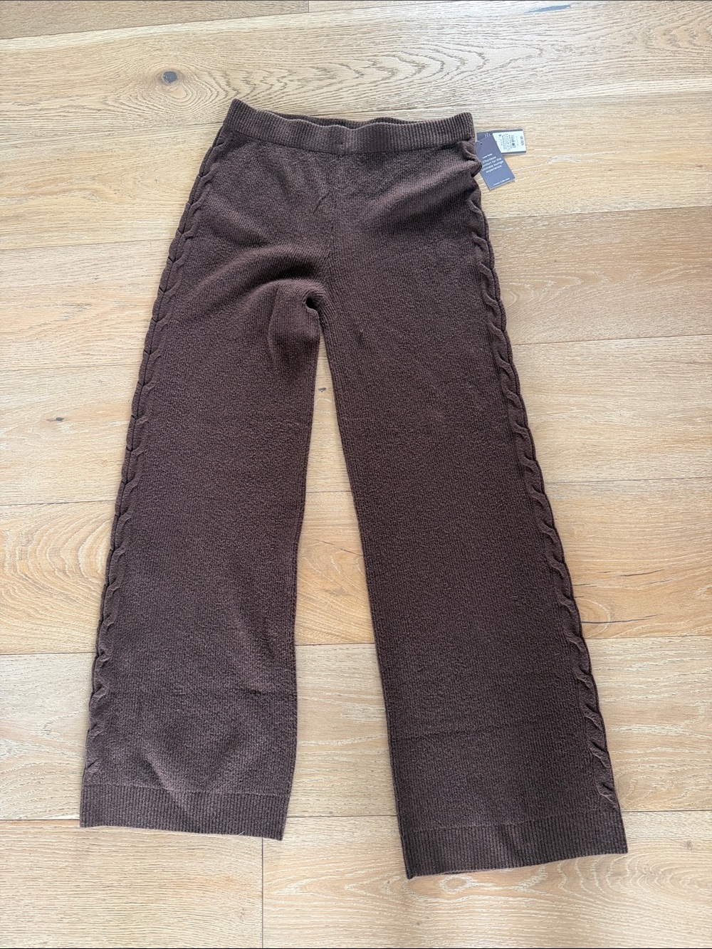 Auden Brown Cable-Knit Wide Leg Lounge Pants